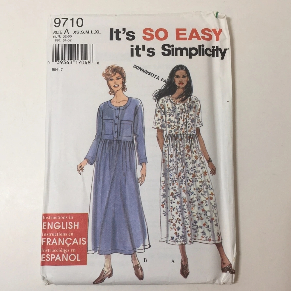 Simplicity Dress Sewing Pattern 9710 SIZE XS,S,M,L,XL